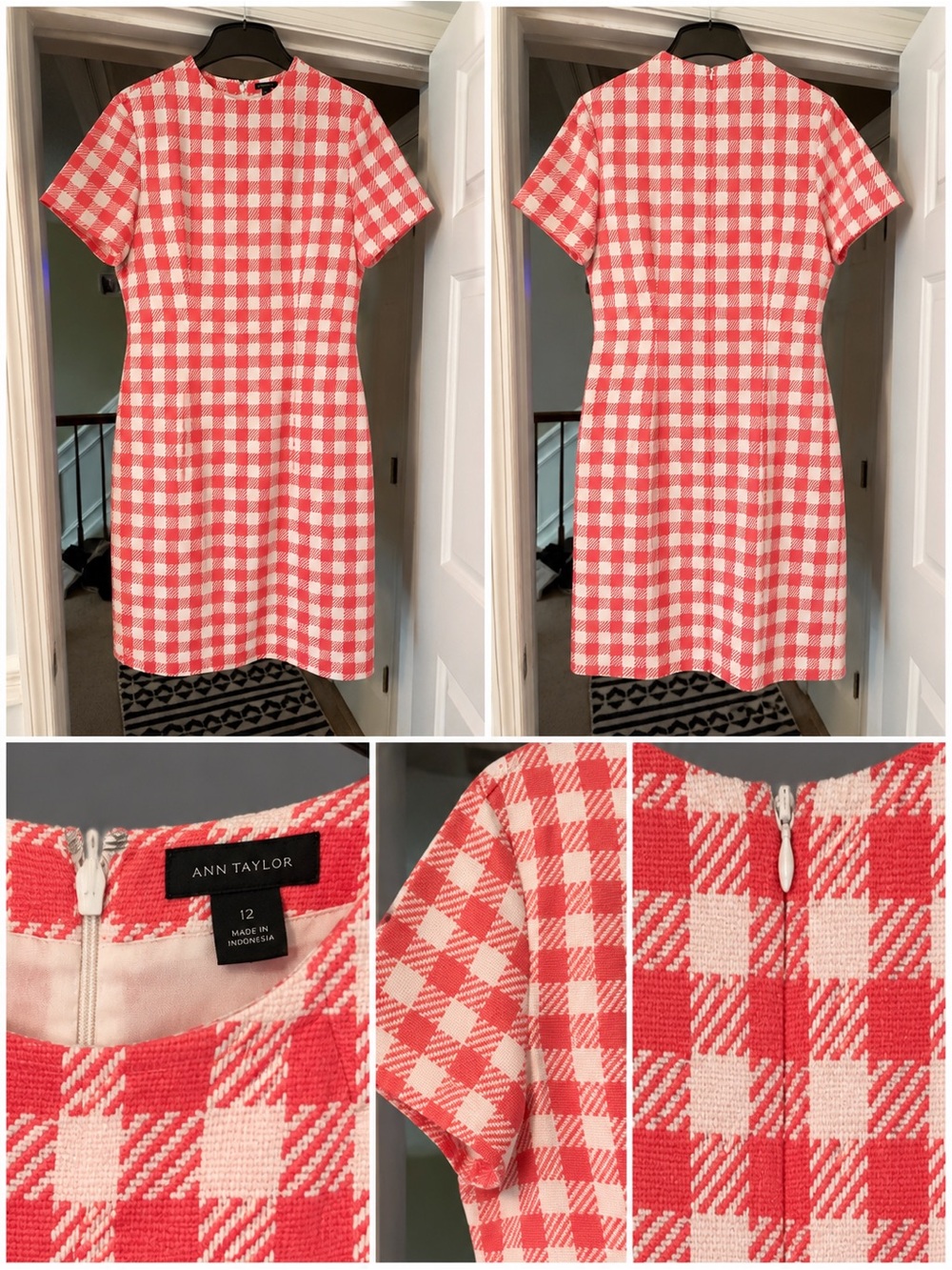Ann Taylor Coral and White Gingham Shift Dress